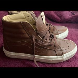 Brown leather high top vans mens 4.5